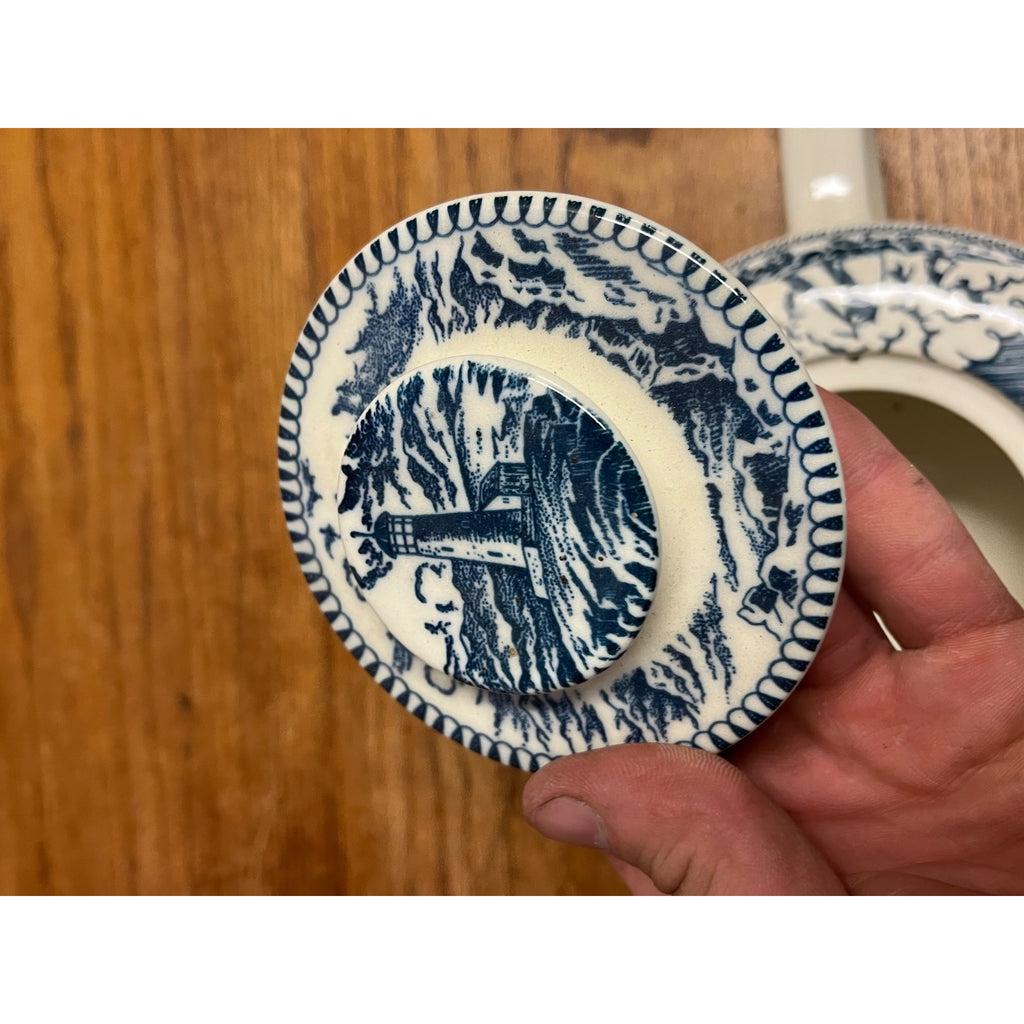 Vintage Currier and Ives by Royal China Lidded Tea Pot Sailboat Nautical
