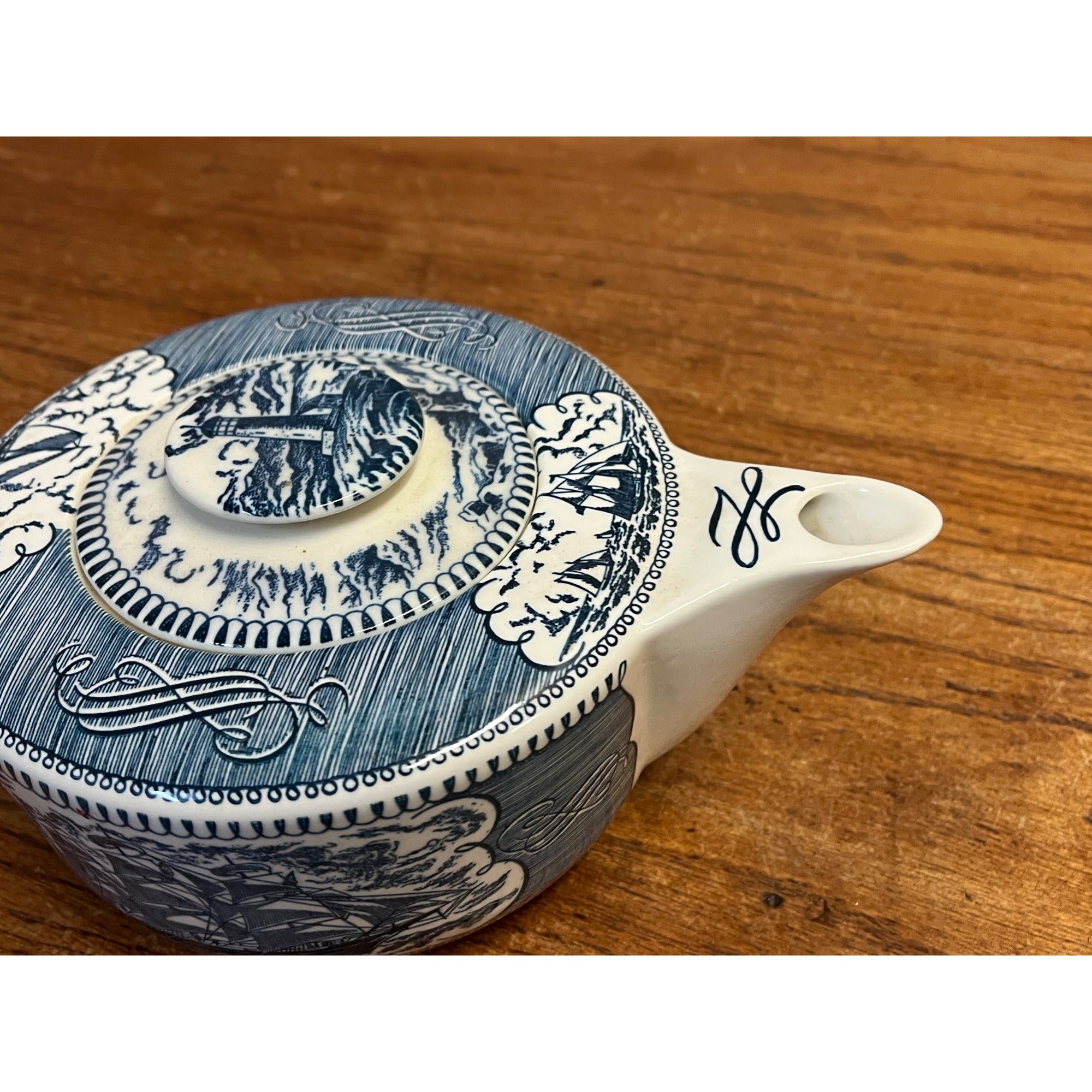 Vintage Currier and Ives by Royal China Lidded Tea Pot Sailboat Nautical