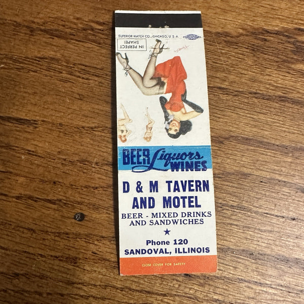 1940s 1950s Pinup Girl Girlie Matchbook Cover Sandoval IL D&M Tavern
