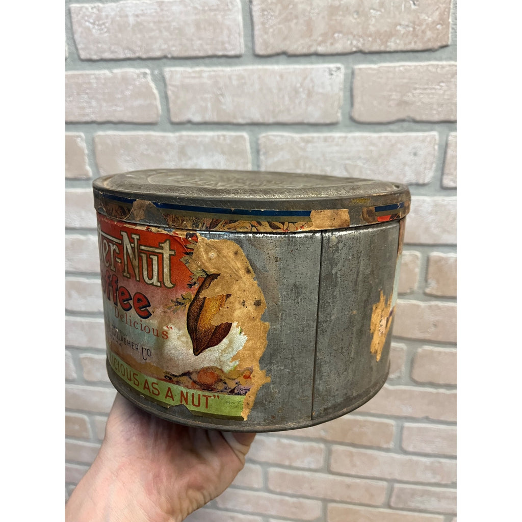 Vintage Butter Nut Coffee 3lb Paper Label Tin Coffee Can Round