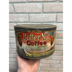 Vintage Butter Nut Coffee 3lb Paper Label Tin Coffee Can Round