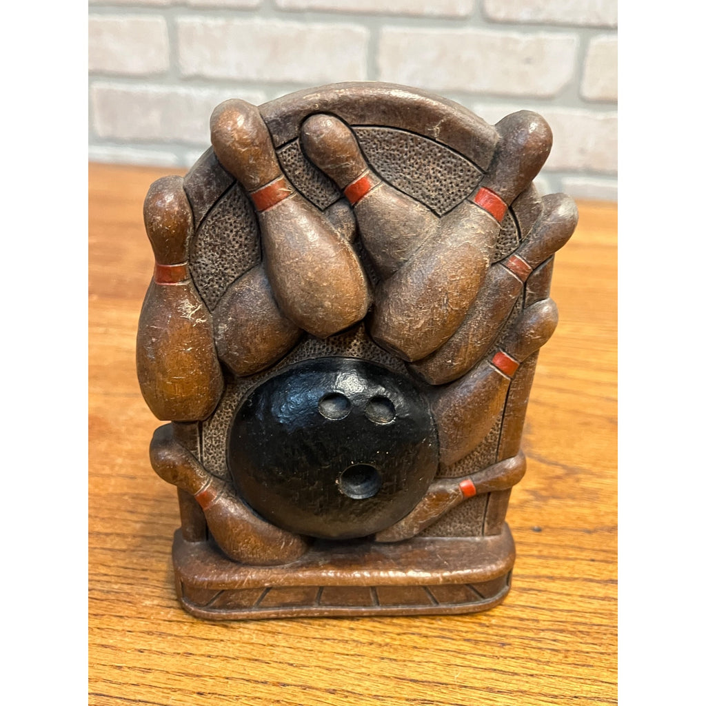 Vintage Bowling Themed Match Box Holder Matches w/ Striker