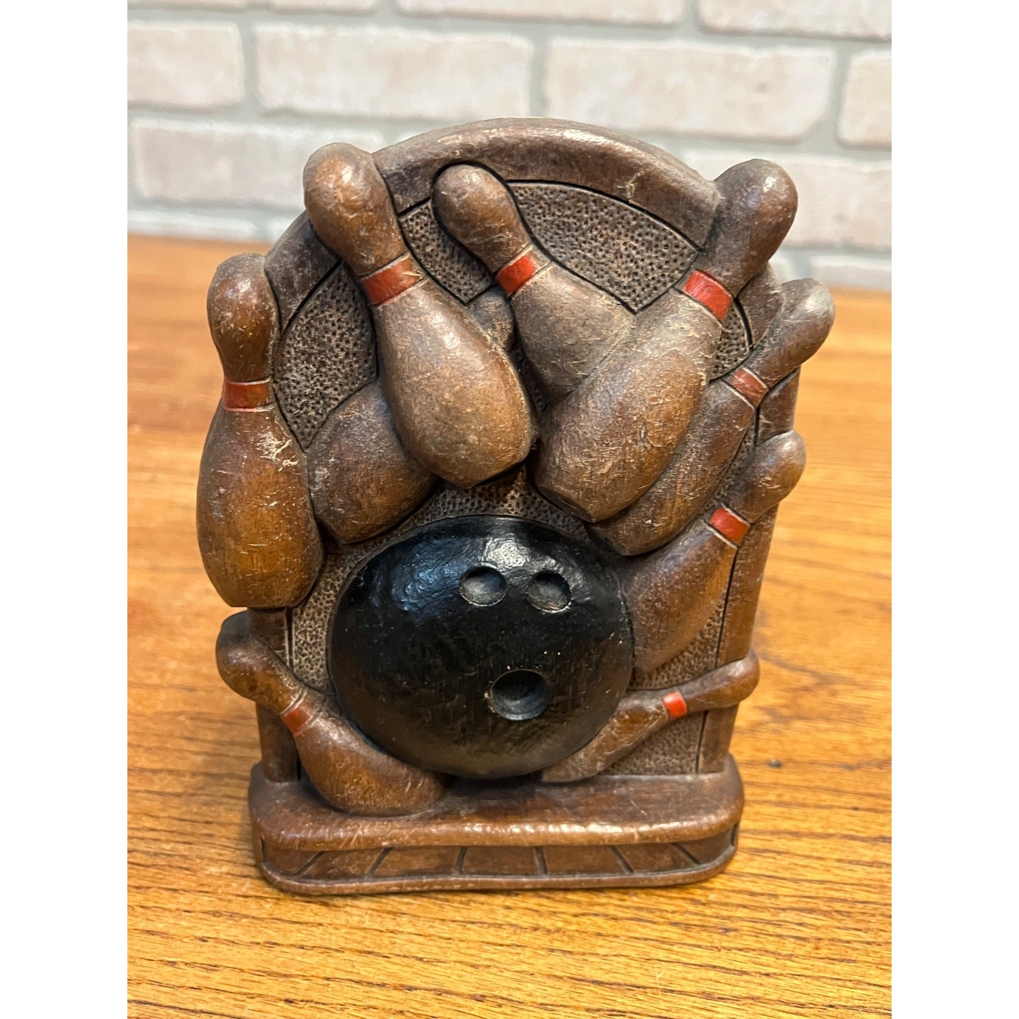 Vintage Bowling Themed Match Box Holder Matches w/ Striker