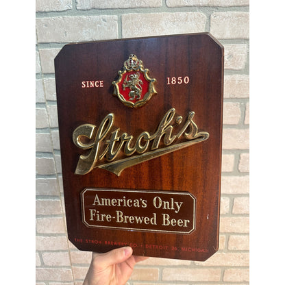 Vintage Stroh's Beer Wooden Advertising Wall Plaque Sign Bar Pub Detroit MI