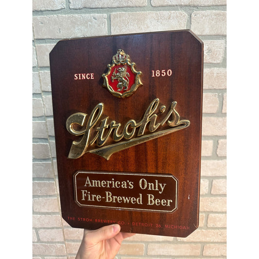 Vintage Stroh's Beer Wooden Advertising Wall Plaque Sign Bar Pub Detroit MI