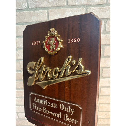 Vintage Stroh's Beer Wooden Advertising Wall Plaque Sign Bar Pub Detroit MI