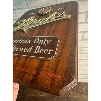 Vintage Stroh's Beer Wooden Advertising Wall Plaque Sign Bar Pub Detroit MI