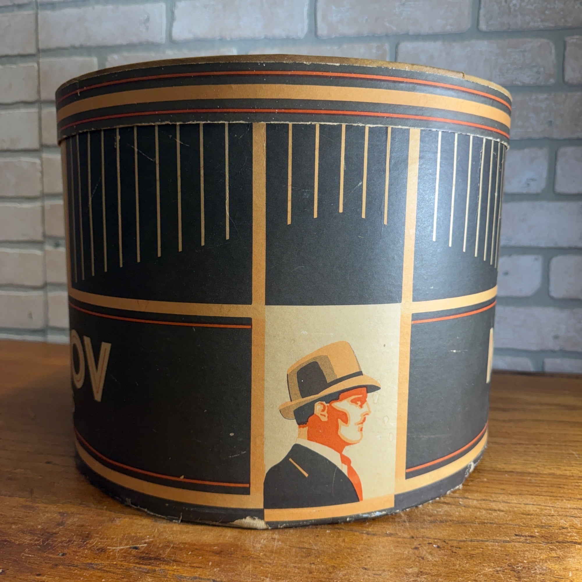 Vintage 1930s MALROV Men's Fedora Hat Box Art Deco Tall Oval - BOX ONLY