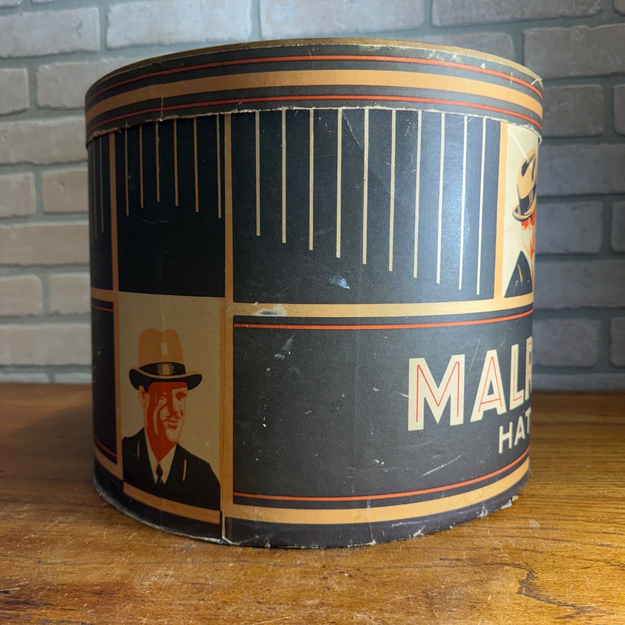 Vintage 1930s MALROV Men's Fedora Hat Box Art Deco Tall Oval - BOX ONLY