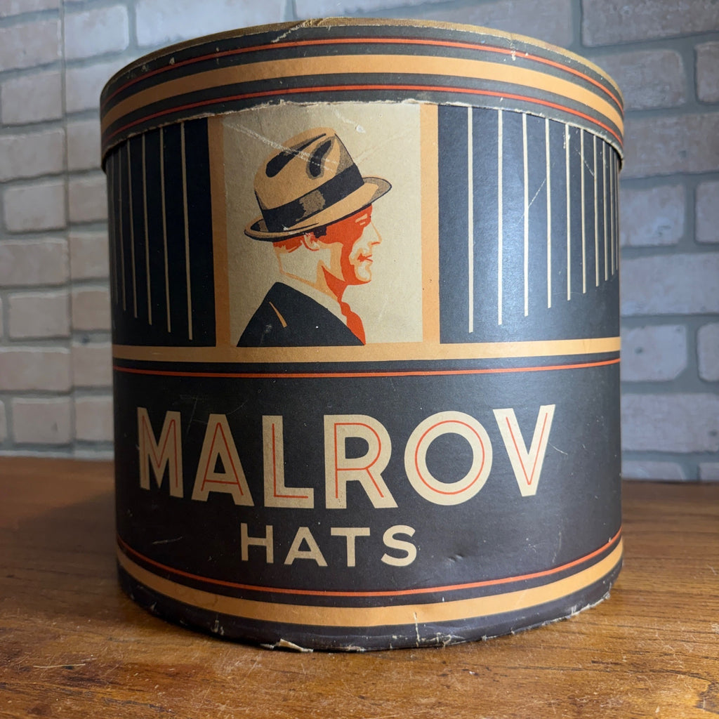 Vintage 1930s MALROV Men's Fedora Hat Box Art Deco Tall Oval - BOX ONLY