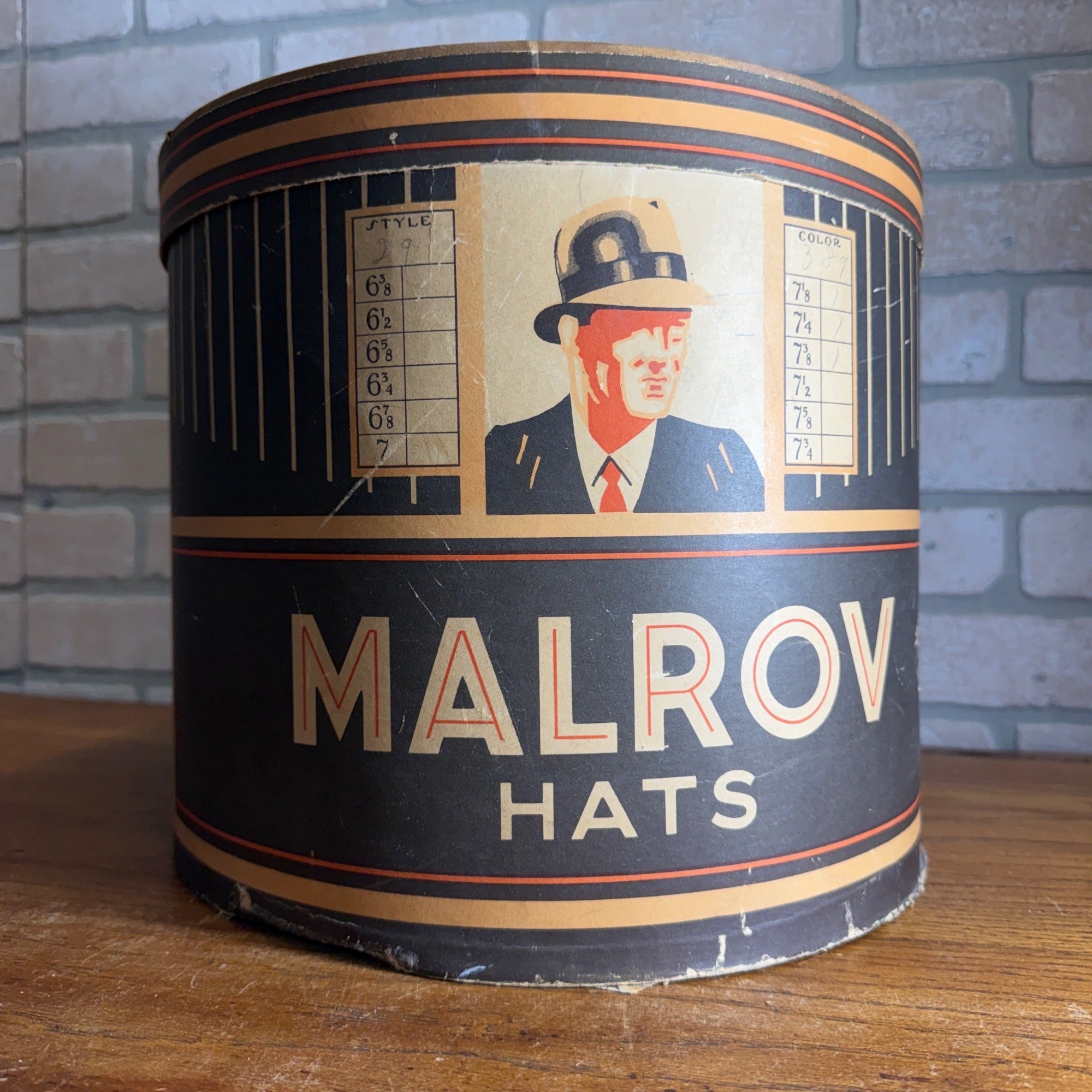 Vintage 1930s MALROV Men's Fedora Hat Box Art Deco Tall Oval - BOX ONLY