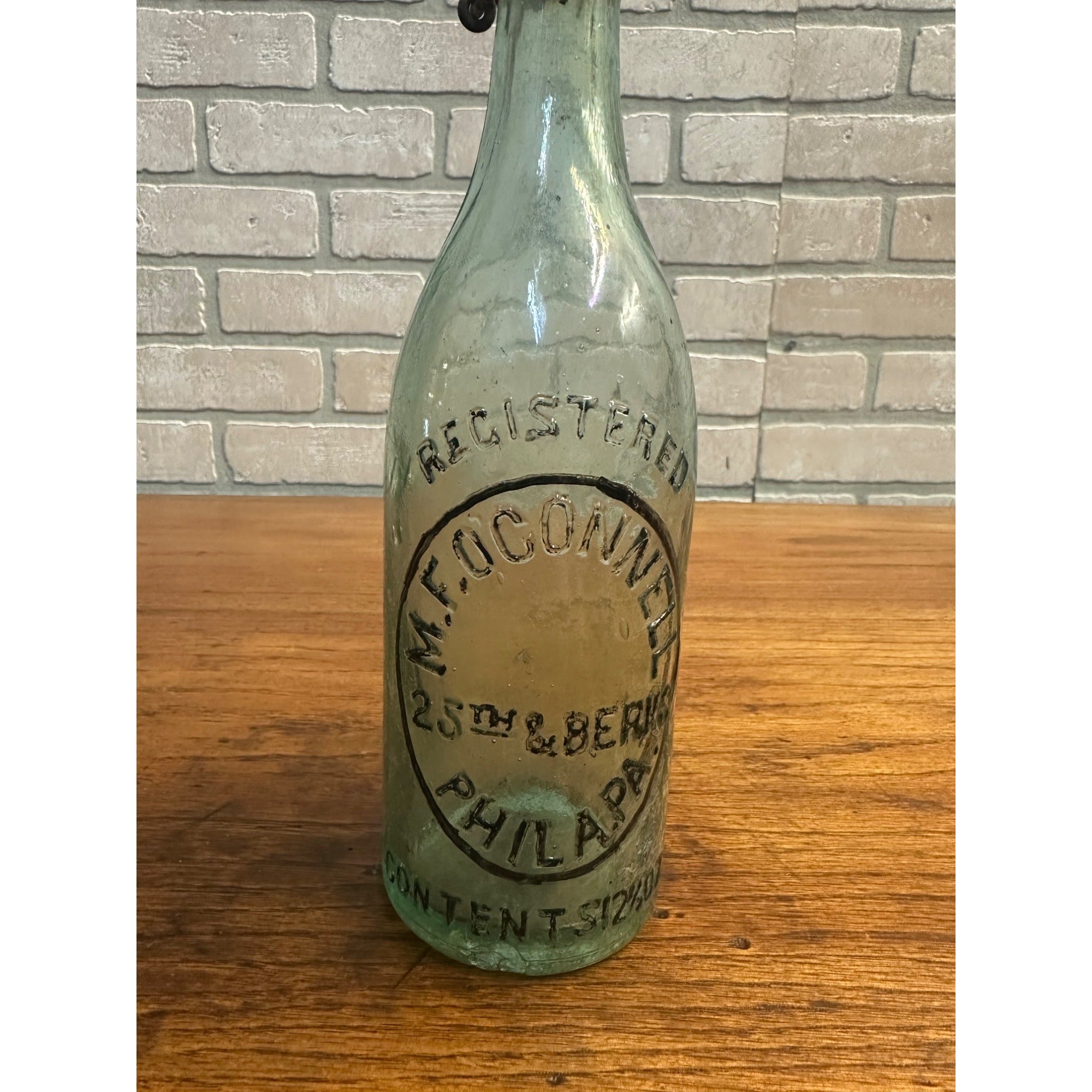 Pre-Pro M.F. O'Connell Blob Beer Bottle Aqua Blue Embossed Philadelphia PA