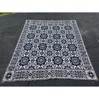 Antique Primitive 1800s Blue and White Double-Sided Jacquard Coverlet Victorian