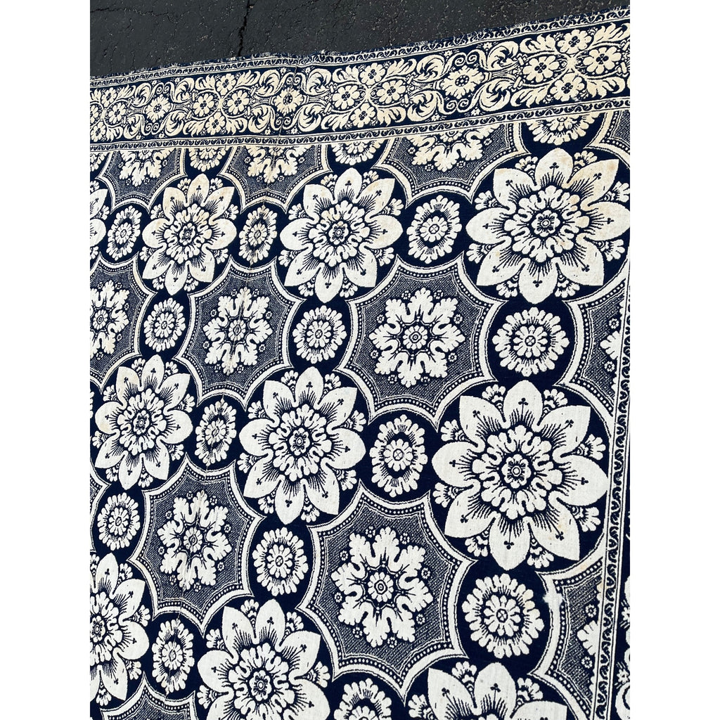 Antique Primitive 1800s Blue and White Double-Sided Jacquard Coverlet Victorian