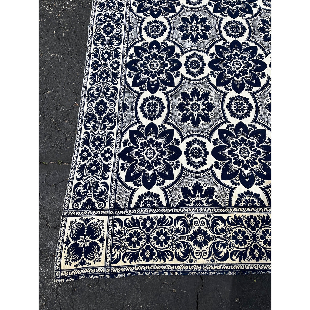 Antique Primitive 1800s Blue and White Double-Sided Jacquard Coverlet Victorian