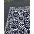 Antique Primitive 1800s Blue and White Double-Sided Jacquard Coverlet Victorian