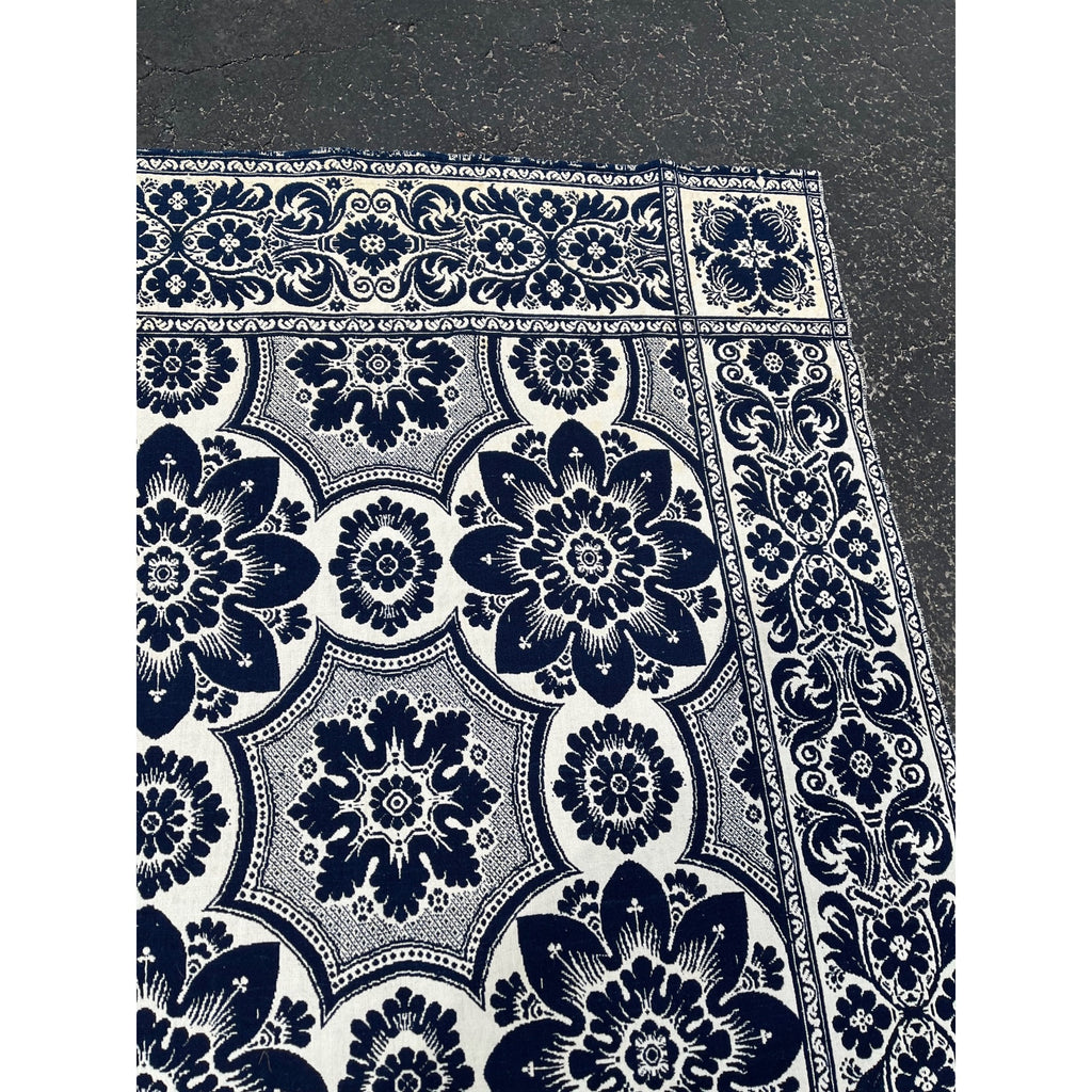Antique Primitive 1800s Blue and White Double-Sided Jacquard Coverlet Victorian