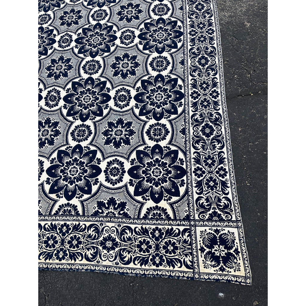 Antique Primitive 1800s Blue and White Double-Sided Jacquard Coverlet Victorian