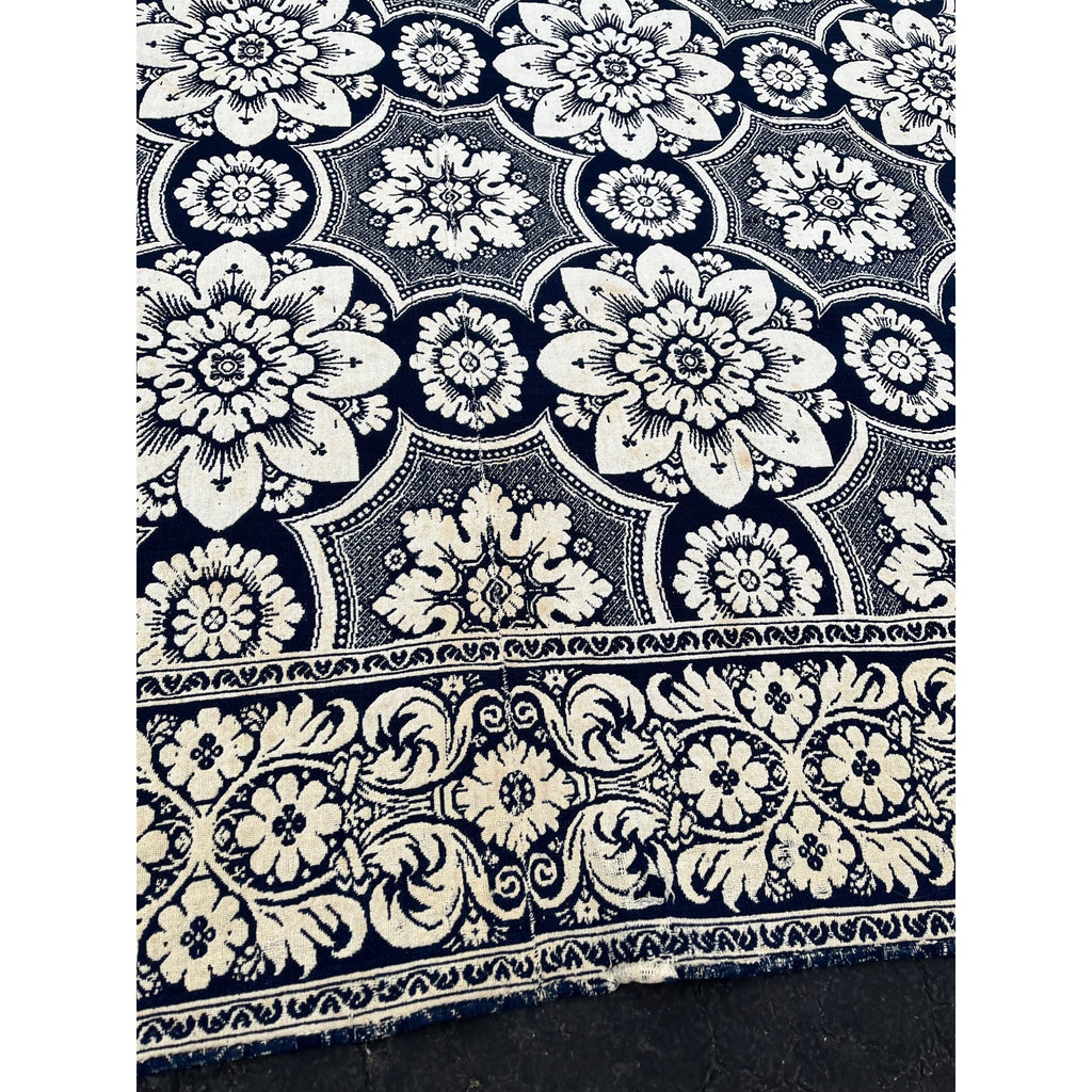 Antique Primitive 1800s Blue and White Double-Sided Jacquard Coverlet Victorian