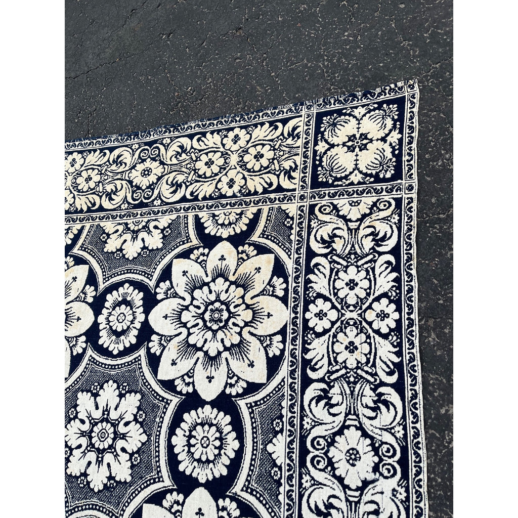 Antique Primitive 1800s Blue and White Double-Sided Jacquard Coverlet Victorian