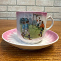 Neat Victorian Children Playing Soccer Pink Painted Scene Tea Cup Saucer