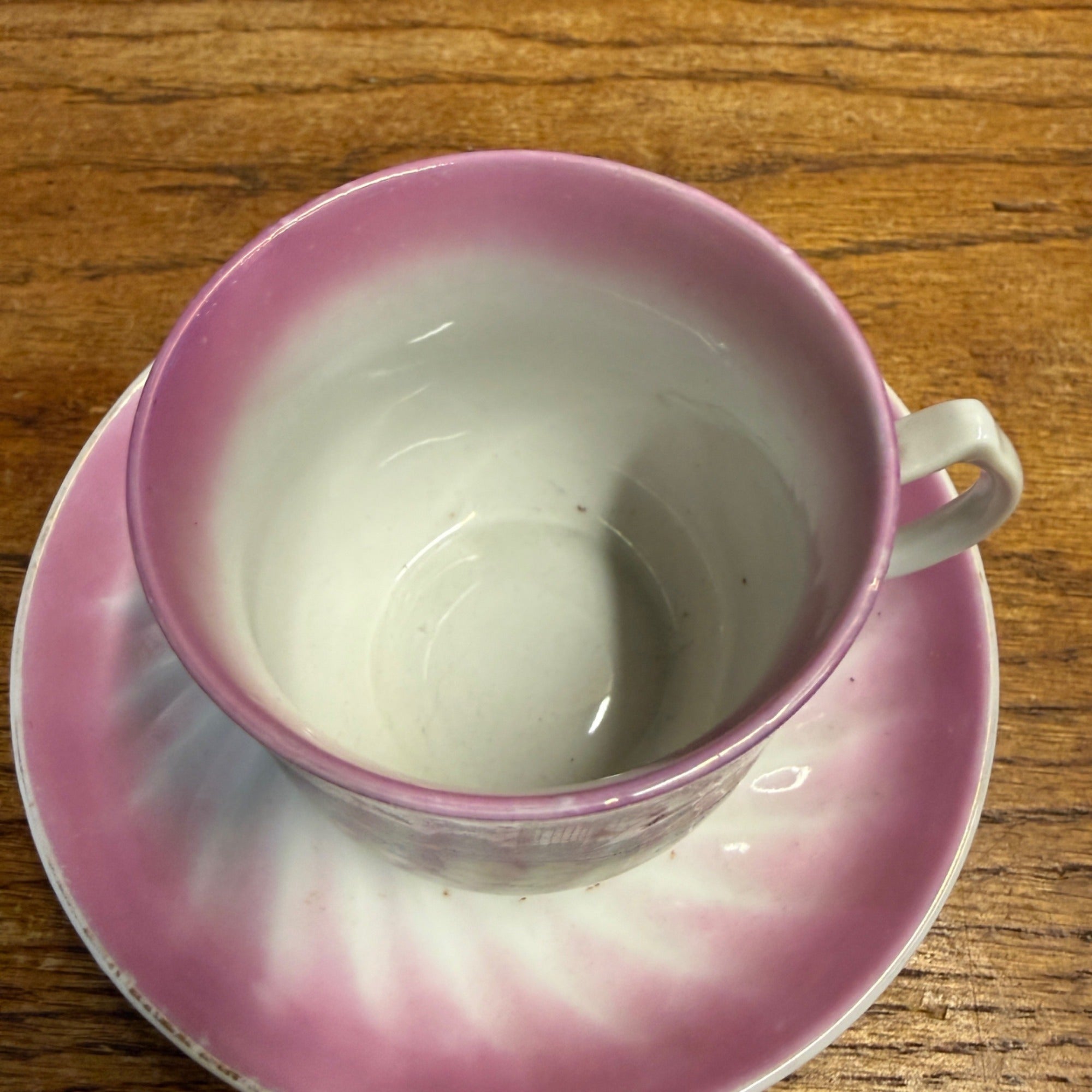 Neat Victorian Children Playing Soccer Pink Painted Scene Tea Cup Saucer