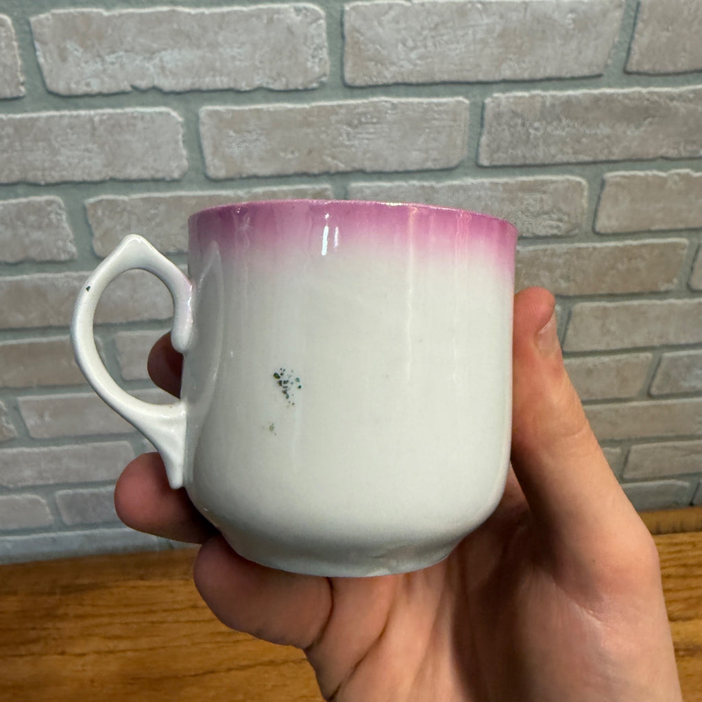 Neat Victorian Children Playing Soccer Pink Painted Scene Tea Cup Saucer