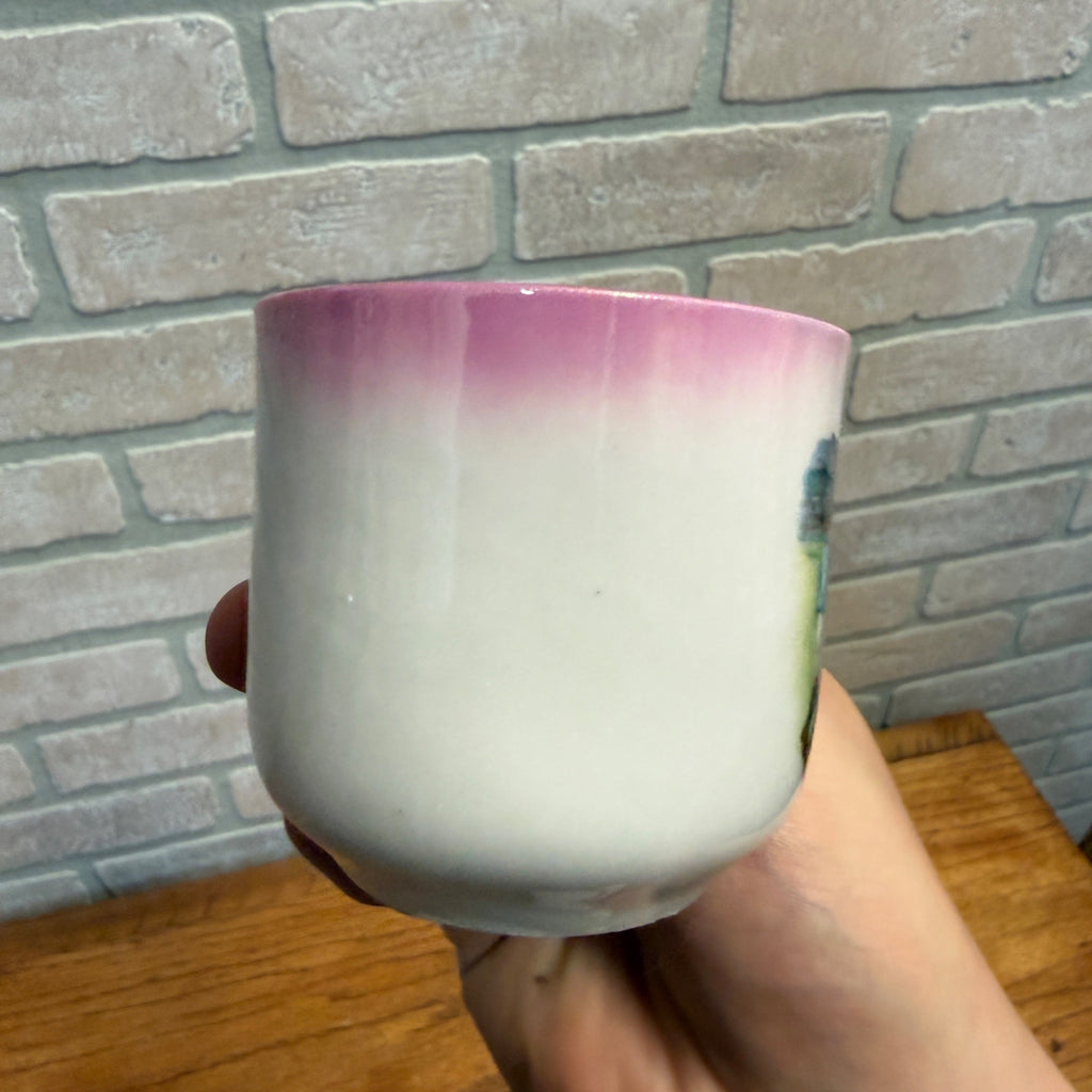 Neat Victorian Children Playing Soccer Pink Painted Scene Tea Cup Saucer