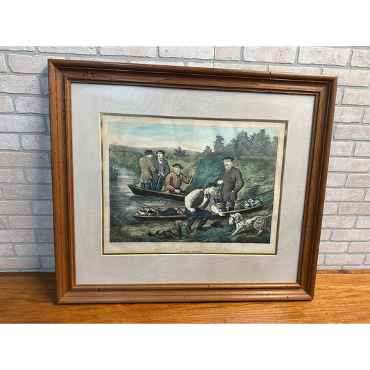 Antique c1869 Thomas Kelly "American Hunting Scene" Large Framed Lithograph Currier & Ives