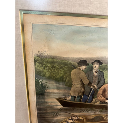 Antique c1869 Thomas Kelly "American Hunting Scene" Large Framed Lithograph Currier & Ives