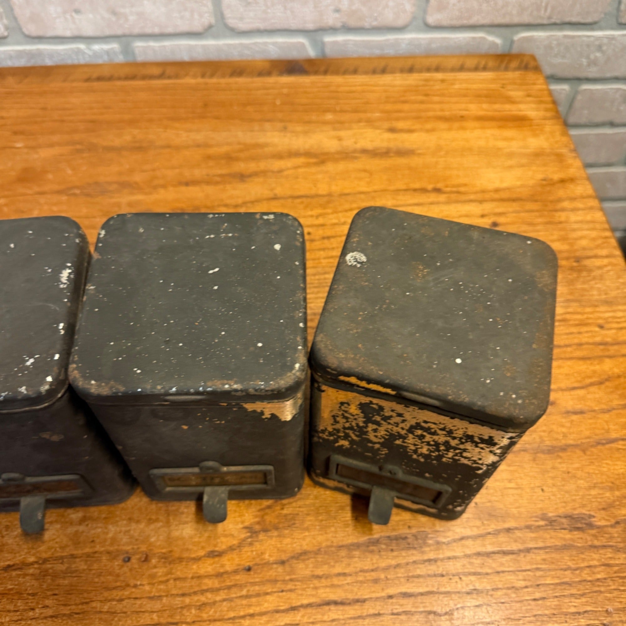 Lot of (4) 1900s Apothecary Seed Phenix Herb Can Druggist Storage Metal Bins Empty