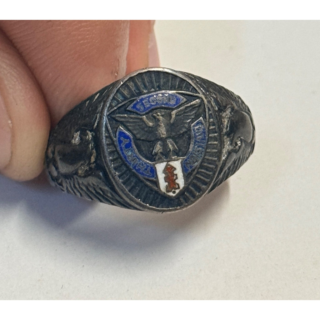 Vintage 32nd Infantry Division US Army Sterling Ring Sz 9.75" Enamel -- 9.61g
