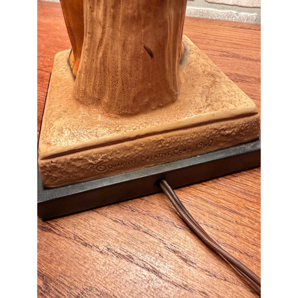 1960s Quartite Chalkware Table Lamp Colonial Soldier Revolutionary War W/ Shade Mid Century