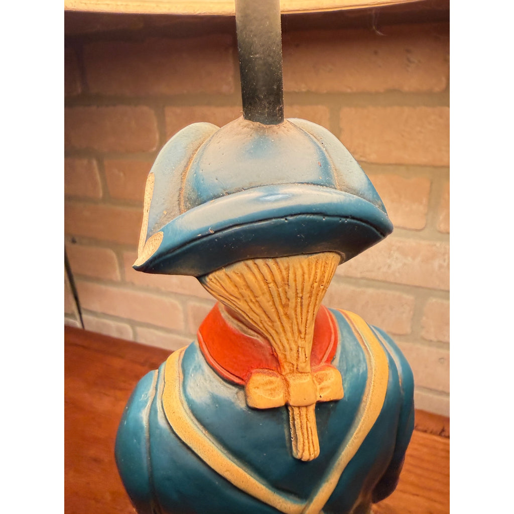 1960s Quartite Chalkware Table Lamp Colonial Soldier Revolutionary War W/ Shade Mid Century