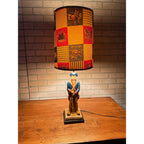 1960s Quartite Chalkware Table Lamp Colonial Soldier Revolutionary War W/ Shade Mid Century