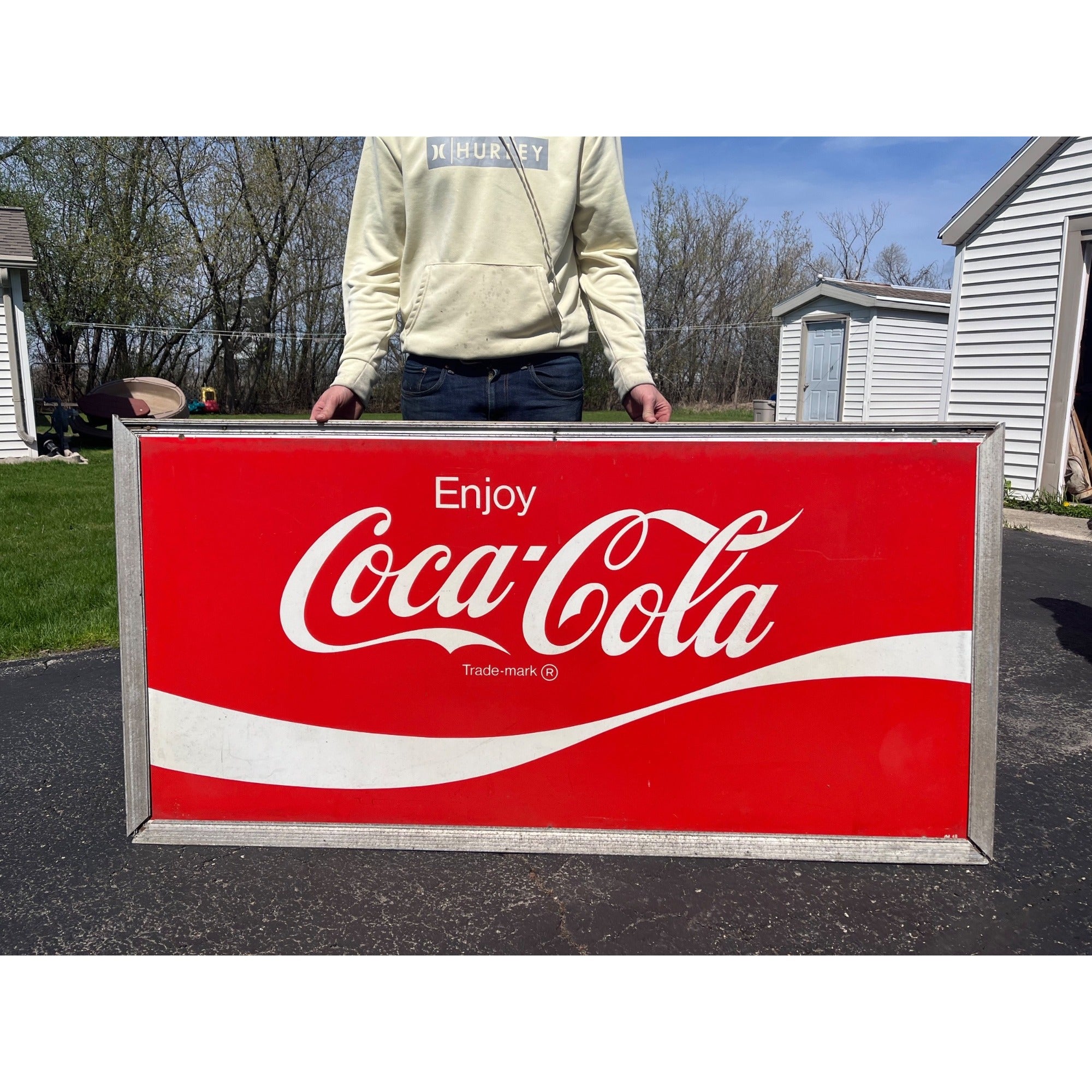 Vintage 1960s Coca Cola Large Metal Advertising Sign 5ft Coke Soda