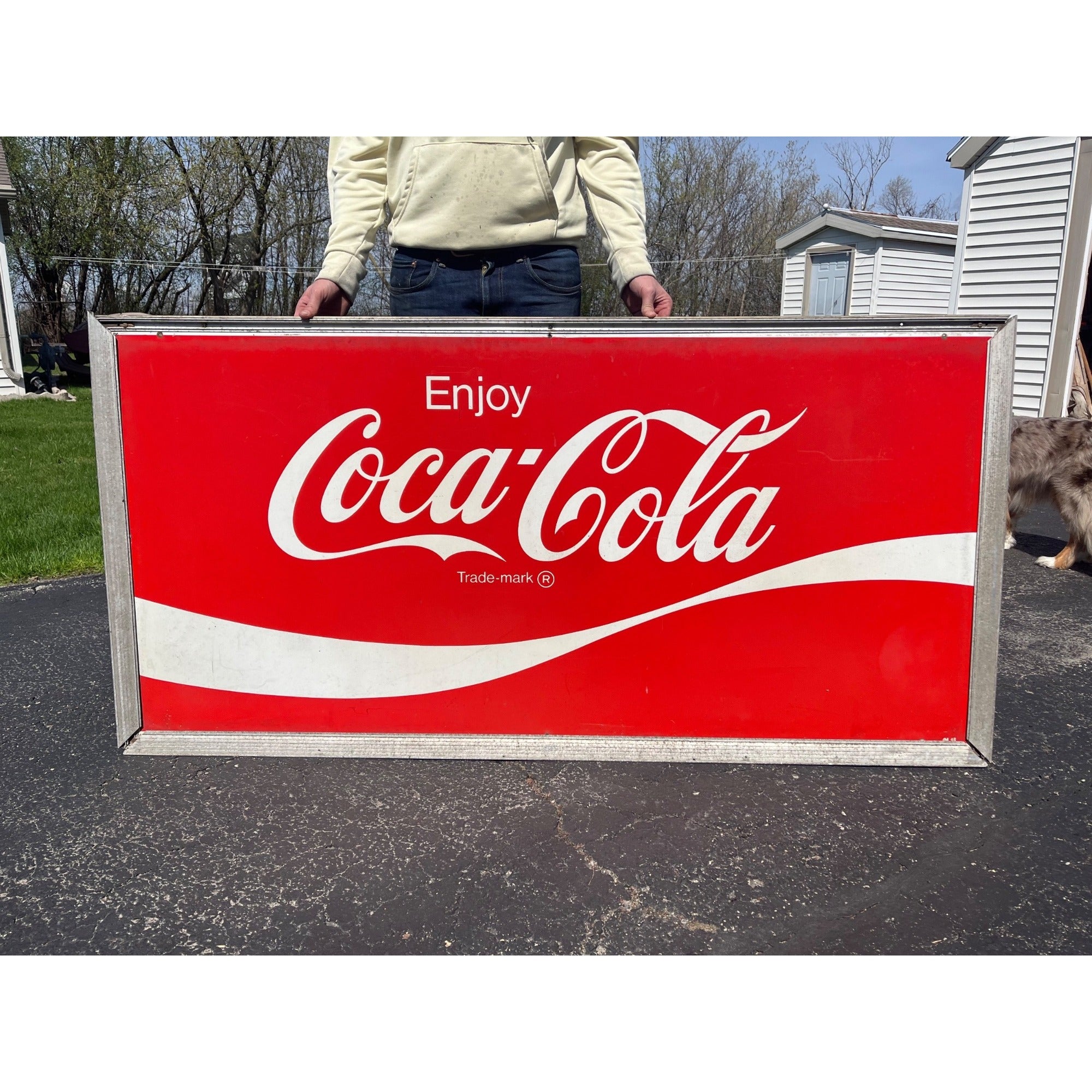 Vintage 1960s Coca Cola Large Metal Advertising Sign 5ft Coke Soda