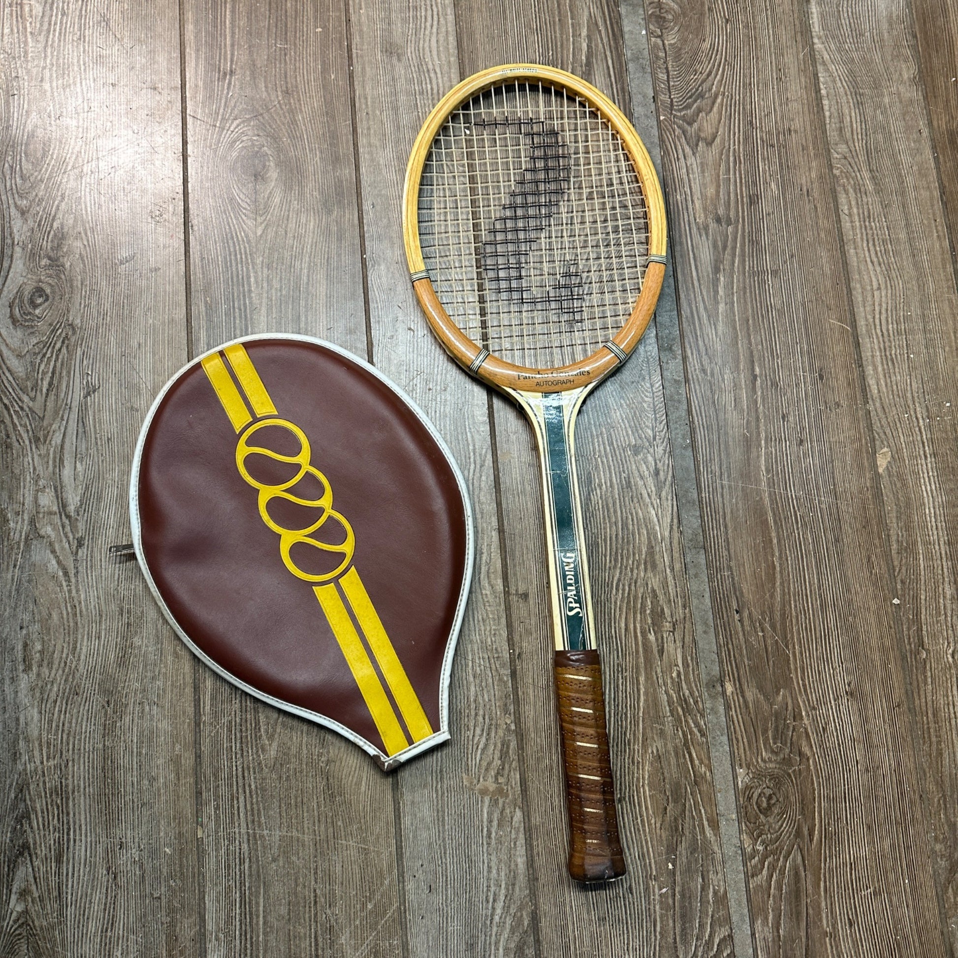 Vintage Spalding Pancho Gonzales Autograph Wood Tennis Racquet 1960s w/ Cover