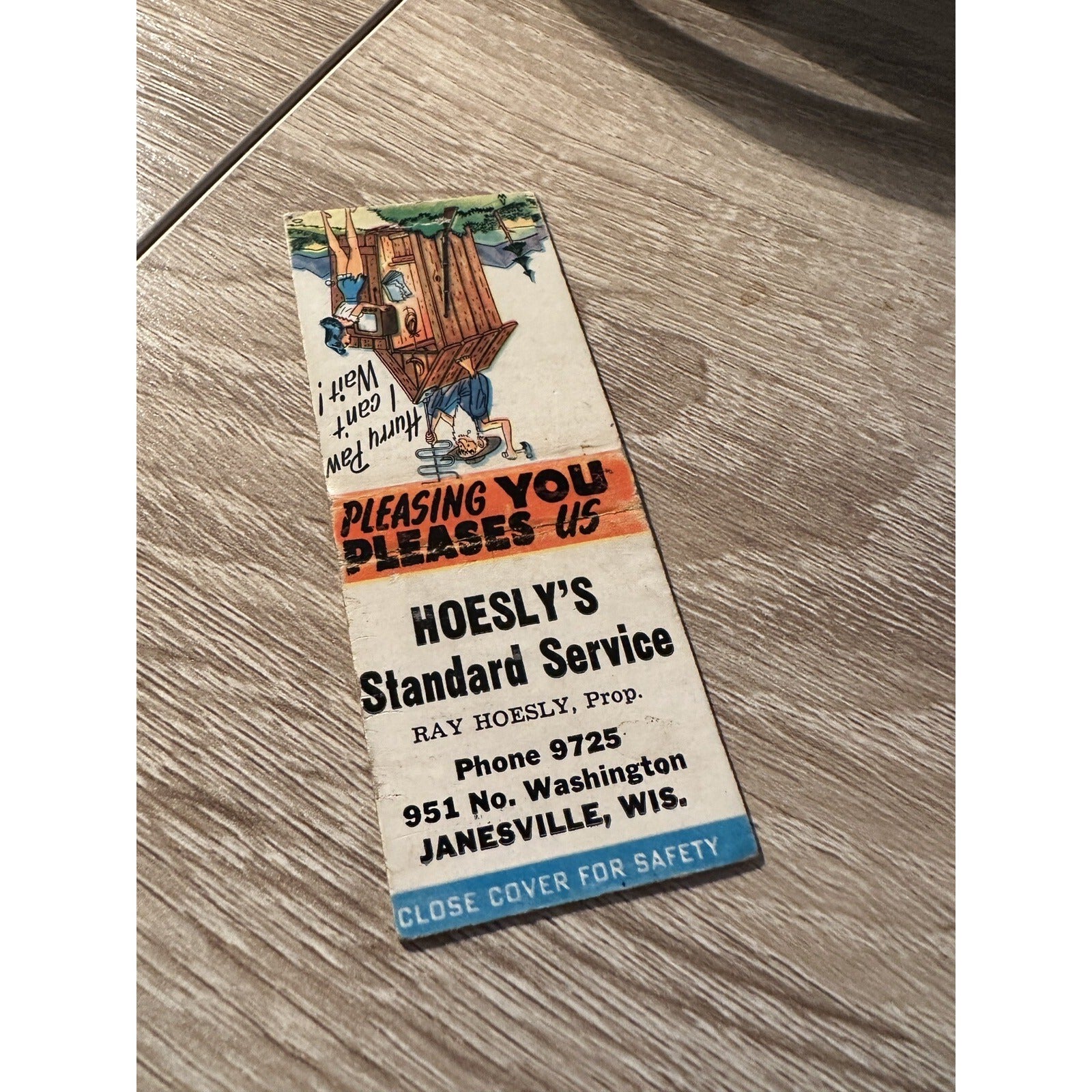 Vintage Hoesly Standard Service Janesville Wis  Advertising Matchbook
