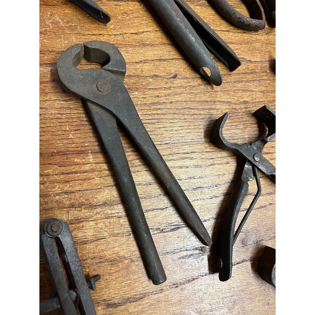 Lot Antique Blacksmith Forged Farrier Hoof Nippers Tinsmith Pliers Hand Tools