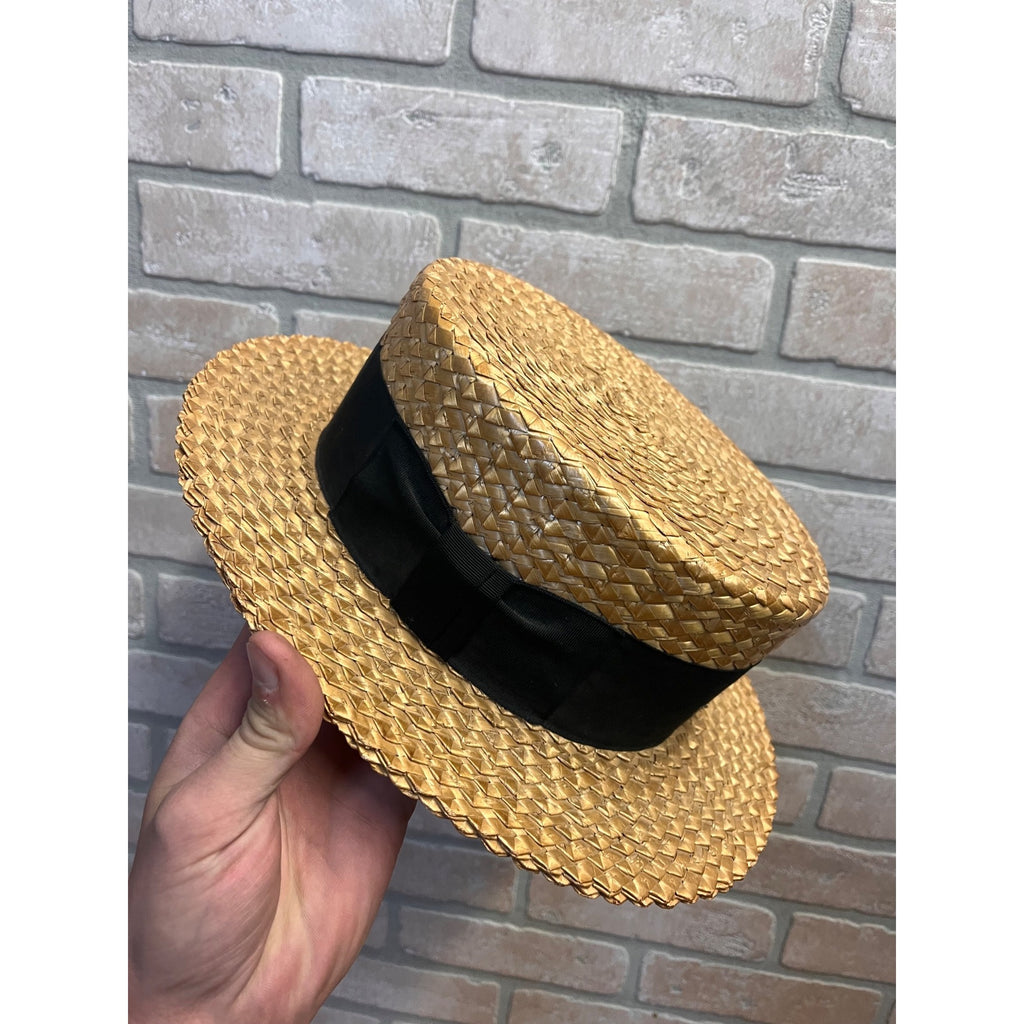 Vintage Men's Straw Boaters Hat Woven Sz 6-7/8 Hughes Clothing Co. Appleton Wis