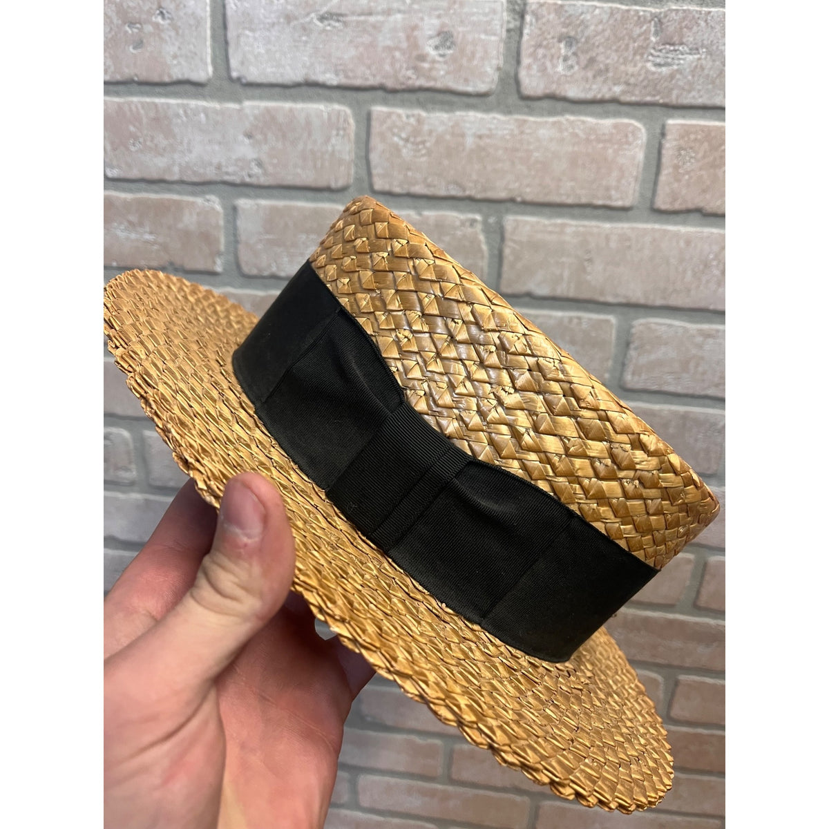 Vintage Men's Straw Boaters Hat Woven Sz 6-7/8 Hughes Clothing Co. Appleton Wis