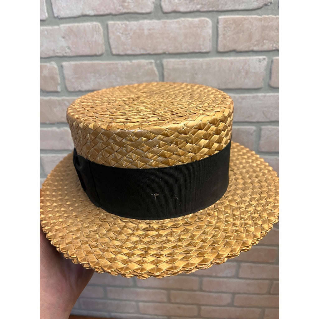Vintage Men's Straw Boaters Hat Woven Sz 6-7/8 Hughes Clothing Co. Appleton Wis