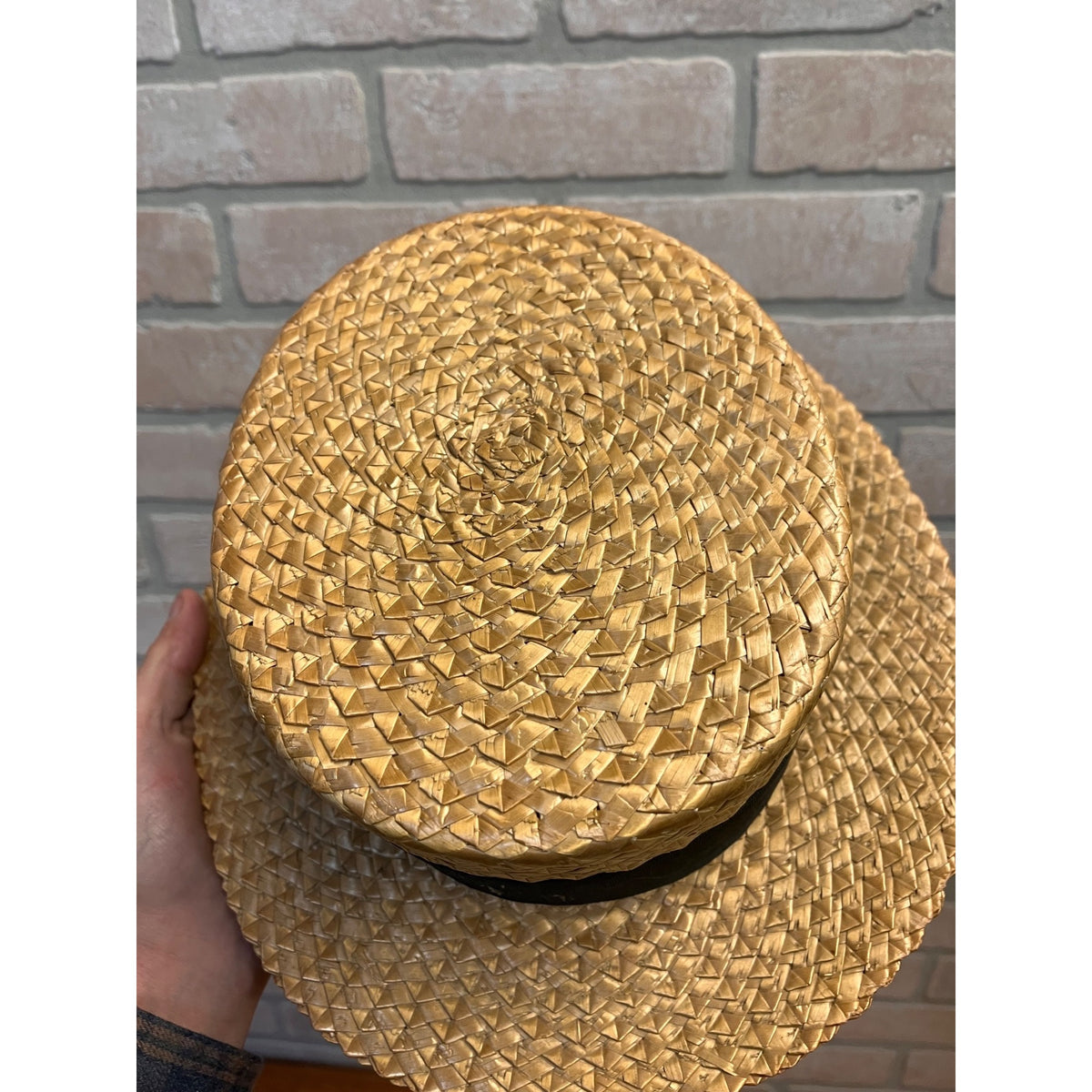 Vintage Men's Straw Boaters Hat Woven Sz 6-7/8 Hughes Clothing Co. Appleton Wis