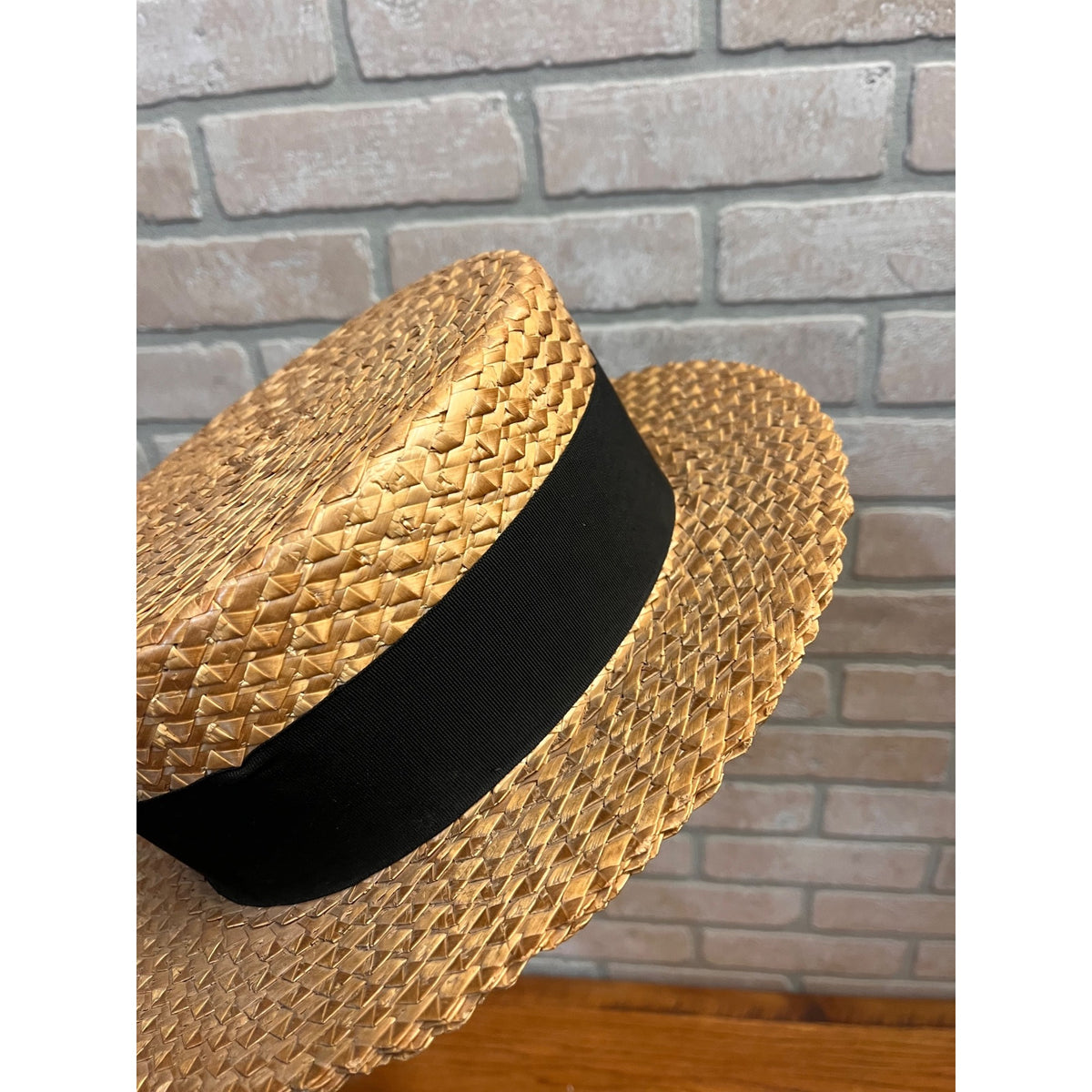 Vintage Men's Straw Boaters Hat Woven Sz 6-7/8 Hughes Clothing Co. Appleton Wis