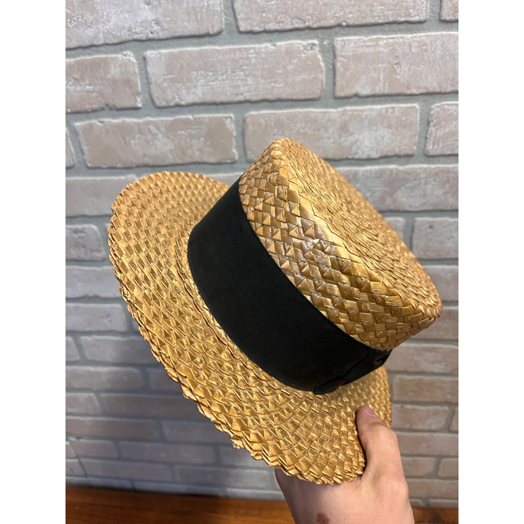Vintage Men's Straw Boaters Hat Woven Sz 6-7/8 Hughes Clothing Co. Appleton Wis