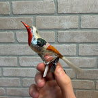 Antique Germany Glass Clip On Bird Ornament Multi Colored Cotton Spun Tail