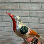 Antique Germany Glass Clip On Bird Ornament Multi Colored Cotton Spun Tail