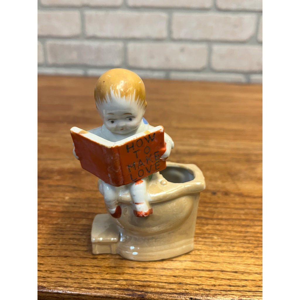 Vintage How To Make Love Kewpie On Toilet Ceramic Match Holder Figure Japan