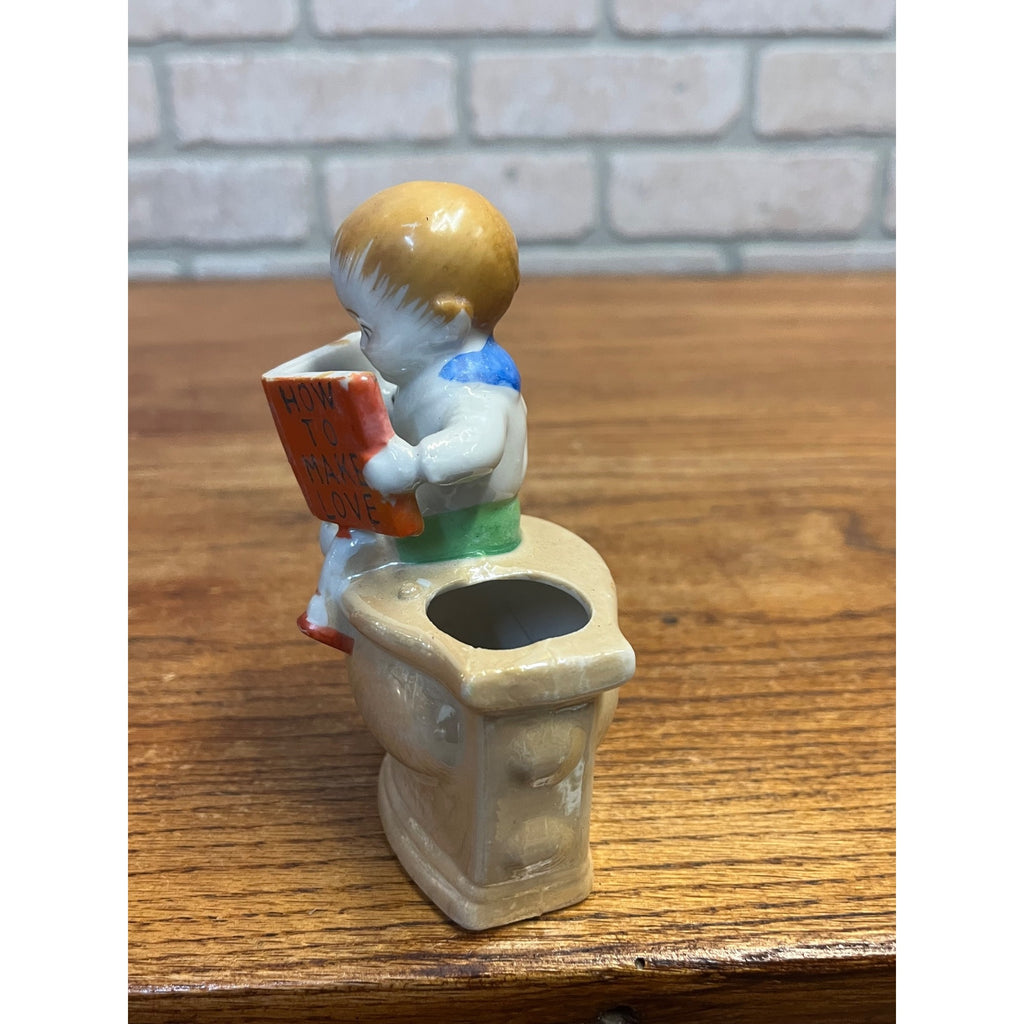 Vintage How To Make Love Kewpie On Toilet Ceramic Match Holder Figure Japan